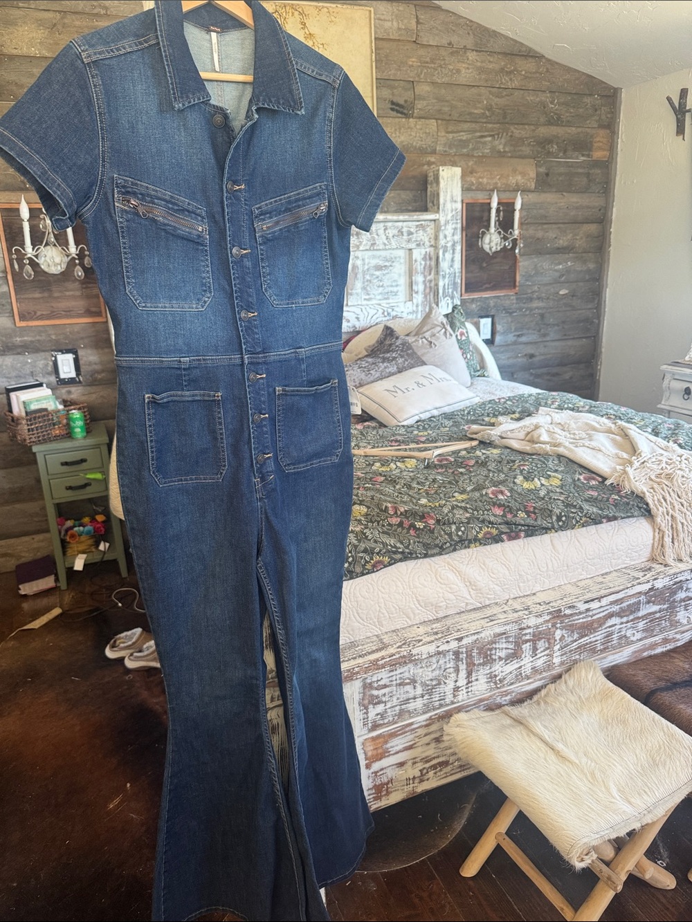 Free People Dark Blue Denim Jumpsuit
